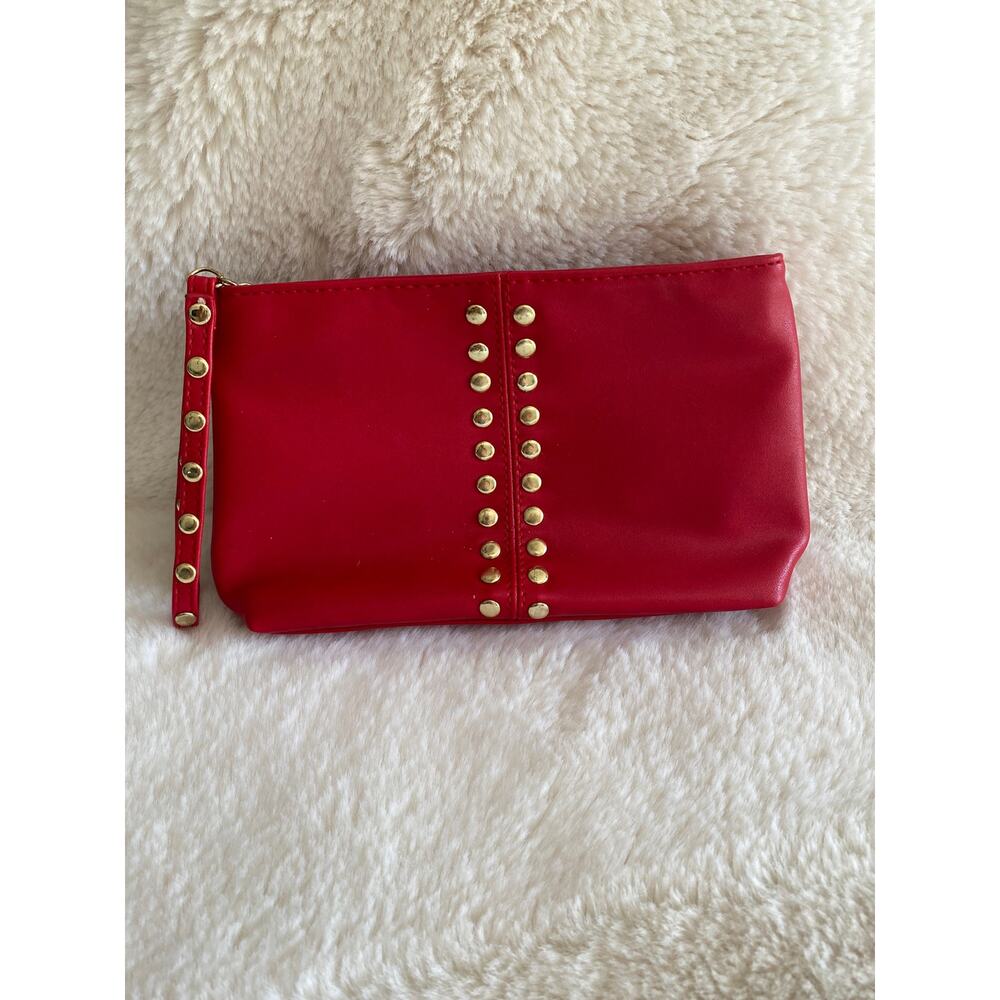 Elizabeth Arden Makeup Bag/ Carrying Case Red Gold Studs Wristlet Bag